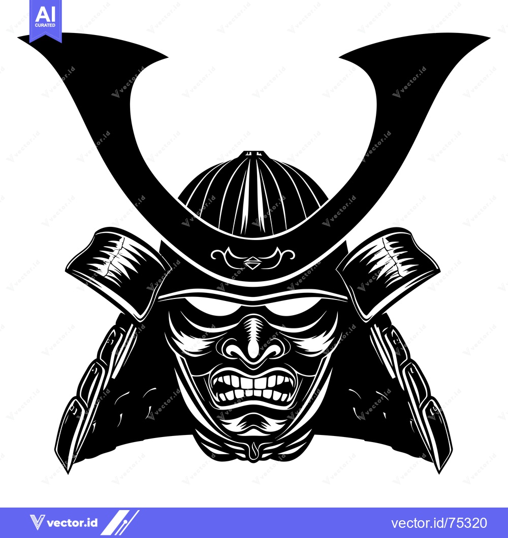 Premium Vector dari Black and White Illustration of a Samurai Warrior's Helmet and Mask