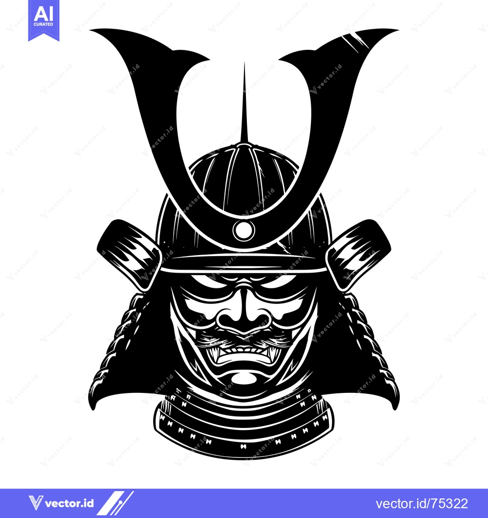 Premium Vector dari Black and White Illustration of a Samurai Warrior's Face