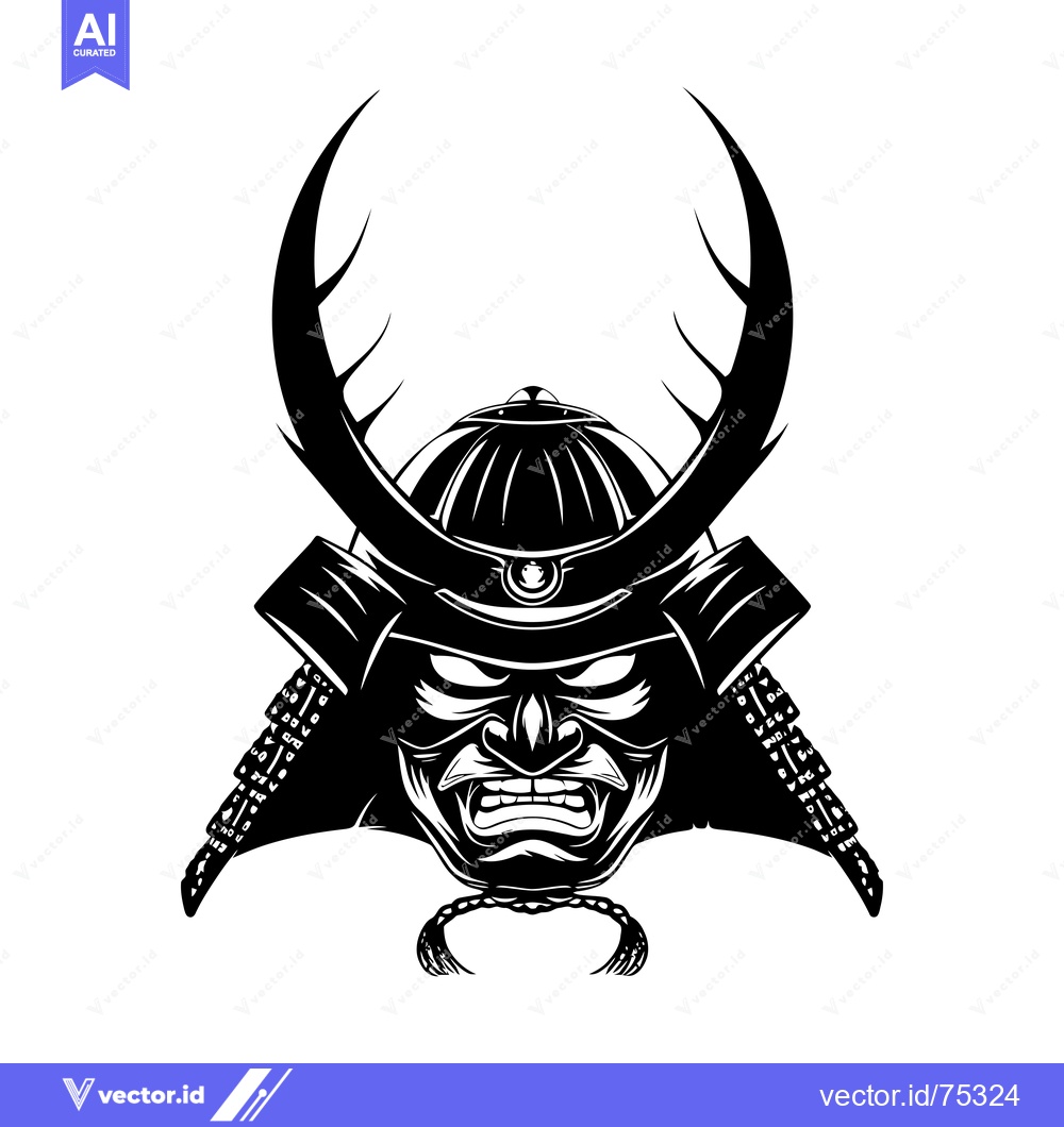 Premium Vector dari Black and White Illustration of a Samurai Warrior's Helmet and Face