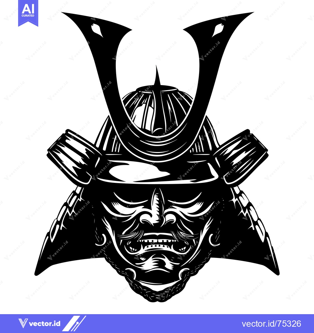 Premium Vector of A Black and White Illustration of a Samurai's Head Wearing a Helmet