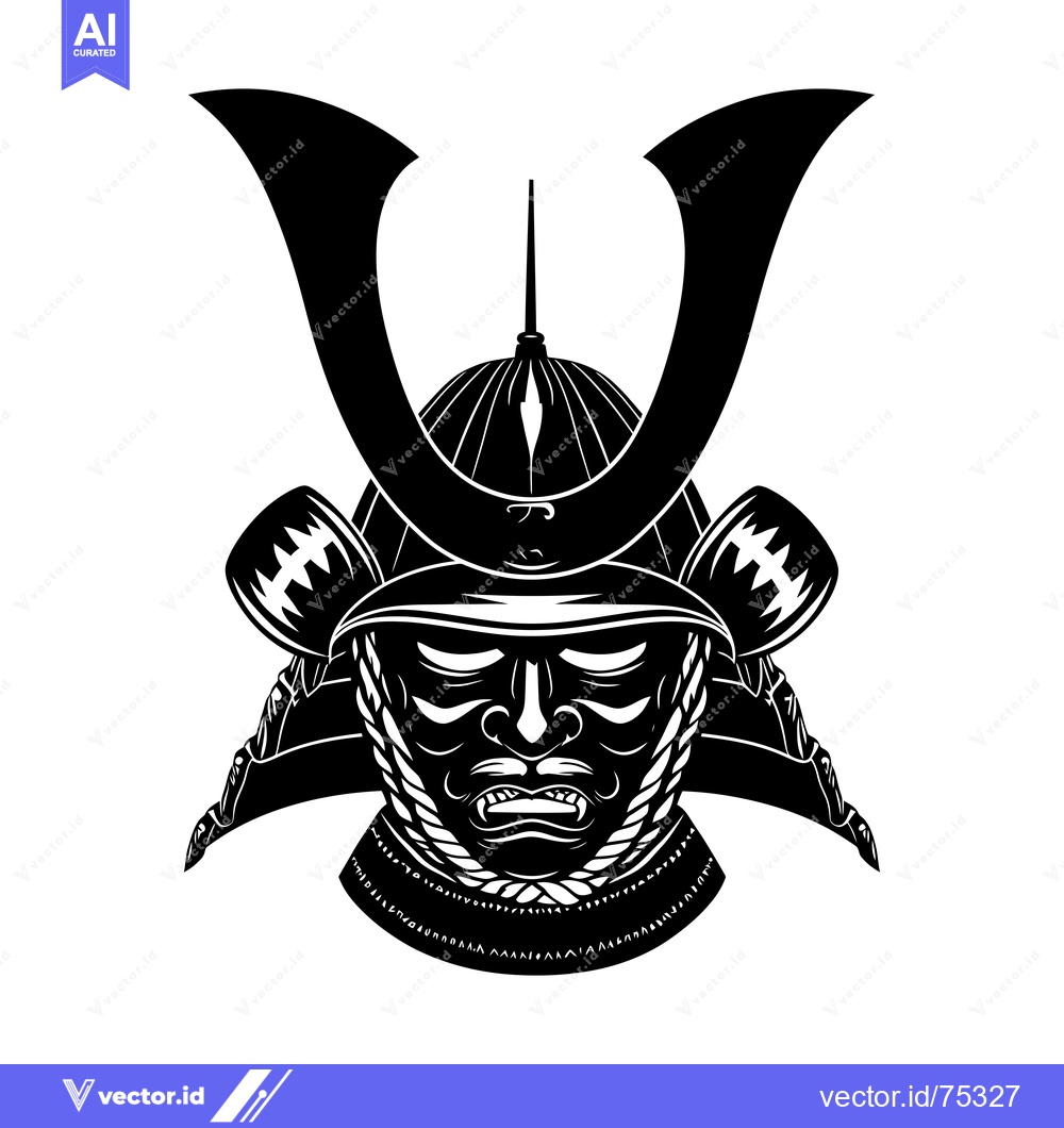 Premium Vector dari Black and White Illustration of a Samurai Helmet and Face