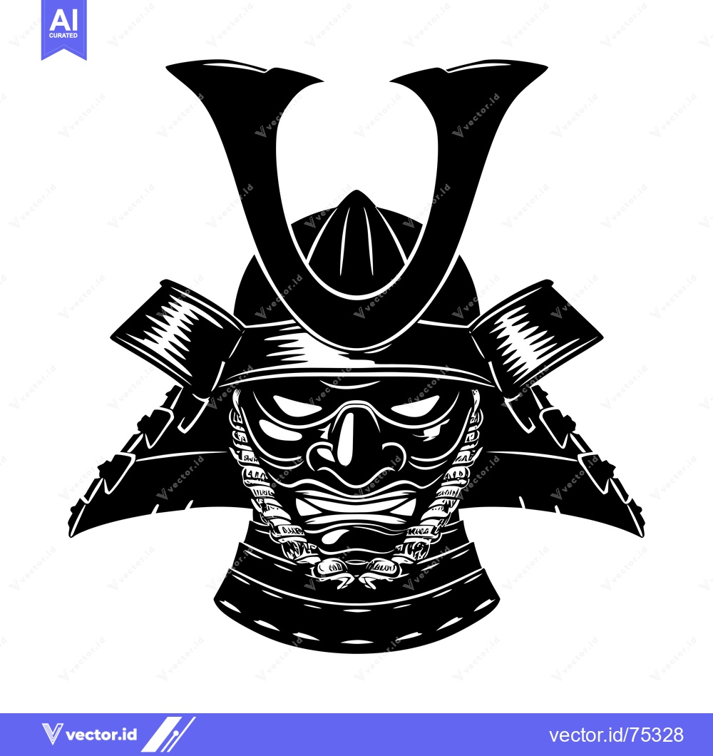 Premium Vector of Samurai Warrior's Face with Helmet and Mask