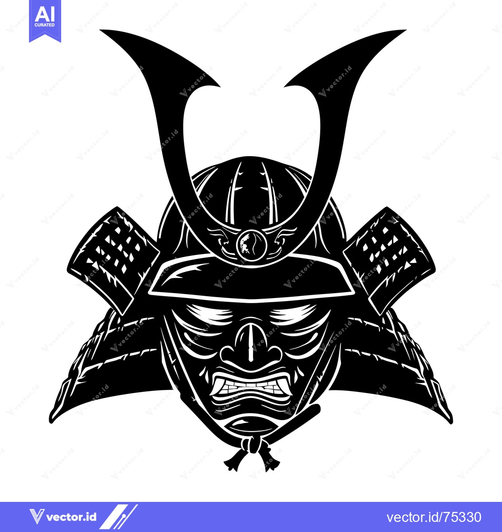 Premium Vector of Black and White Illustration of a Samurai Helmet and Face Mask