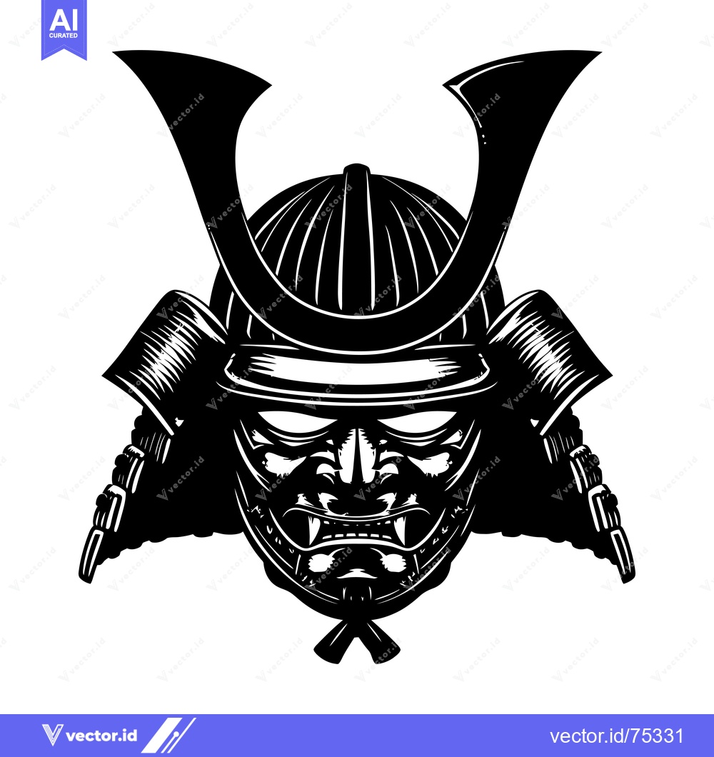 Premium Vector dari Black and White Illustration of a Samurai Helmet and Mask