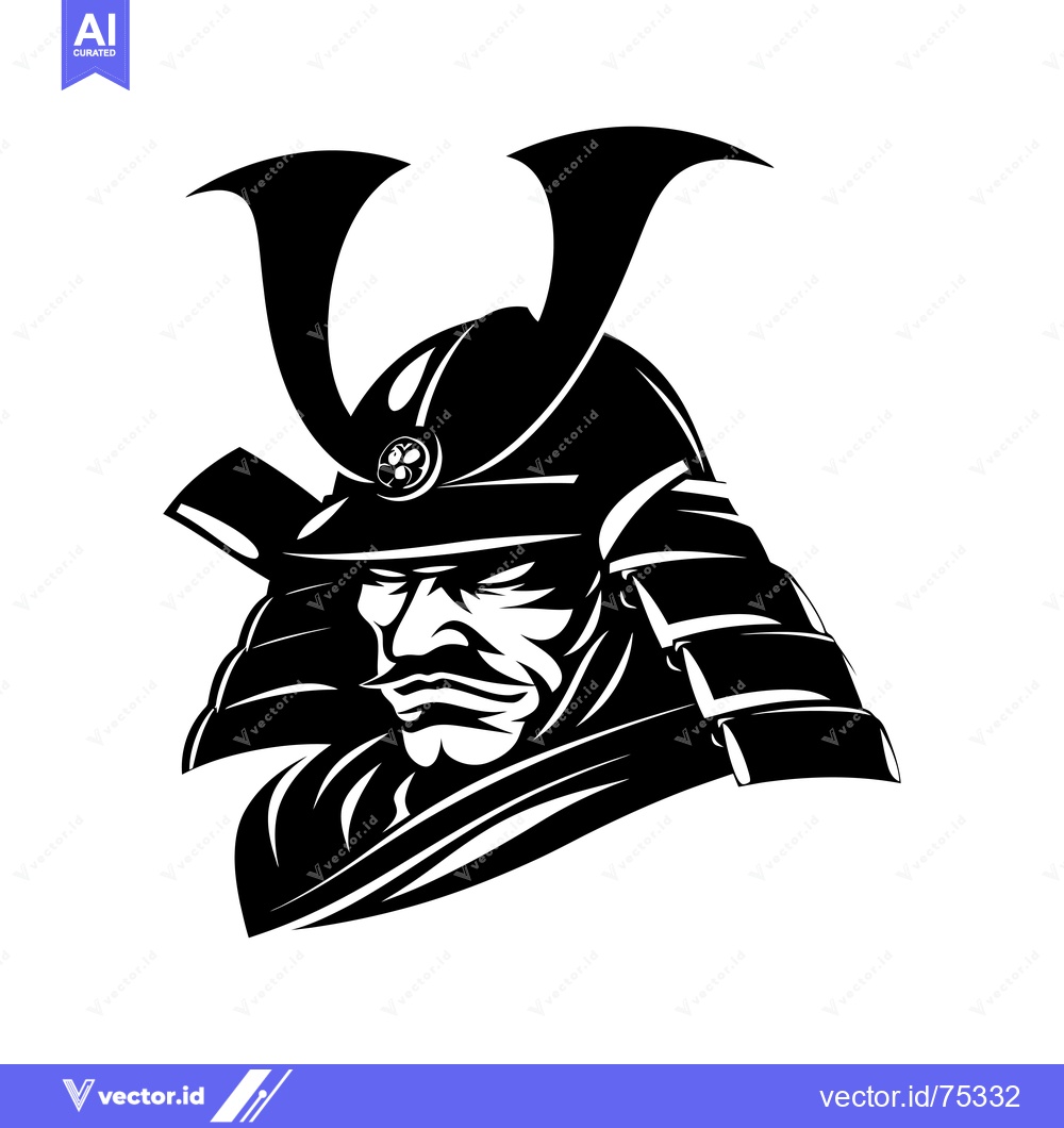 Premium Vector dari Black and White Illustration of a Samurai Warrior's Head with Helmet a