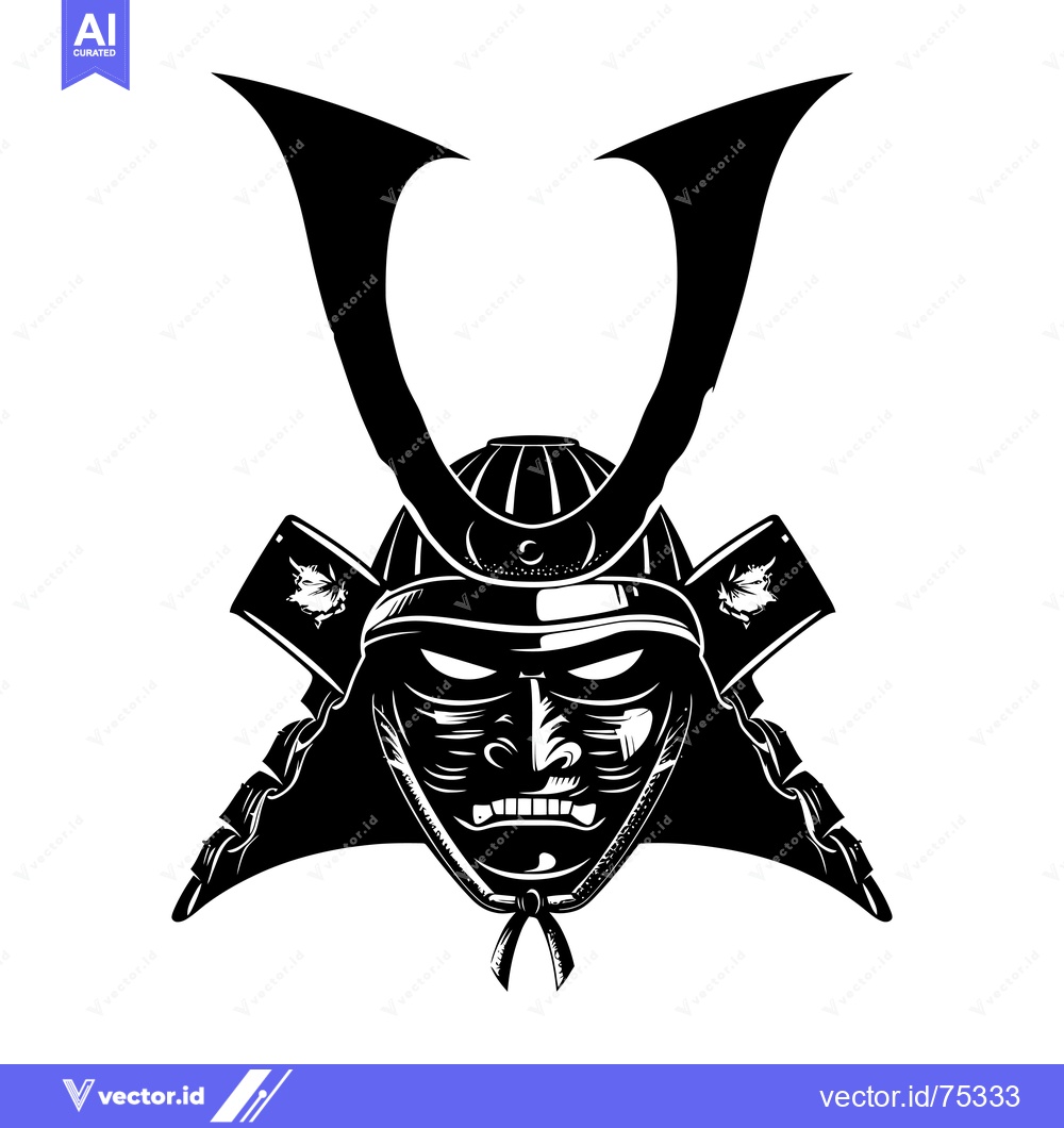 Premium Vector dari Black and White Illustration of a Samurai Helmet