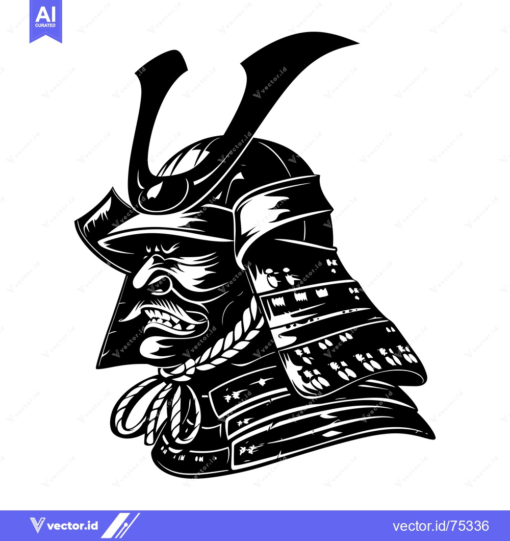 Premium Vector dari Black and white illustration of a samurai warrior wearing armor and a