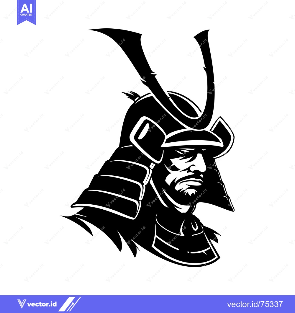 Premium Vector dari Black and White Illustration of a Japanese Samurai Warrior Wearing Tra