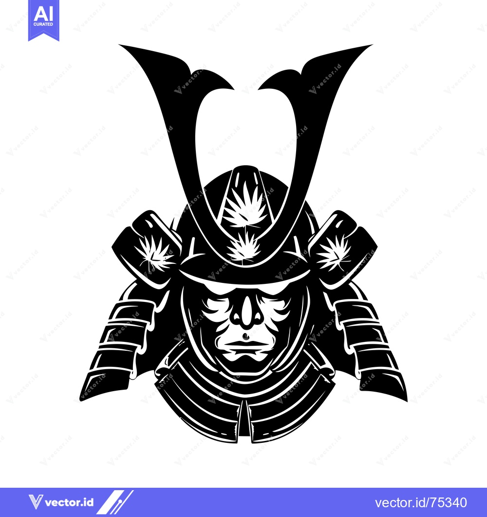 Premium Vector of Black and White Illustration of a Samurai Warrior's Head Wearing Armor