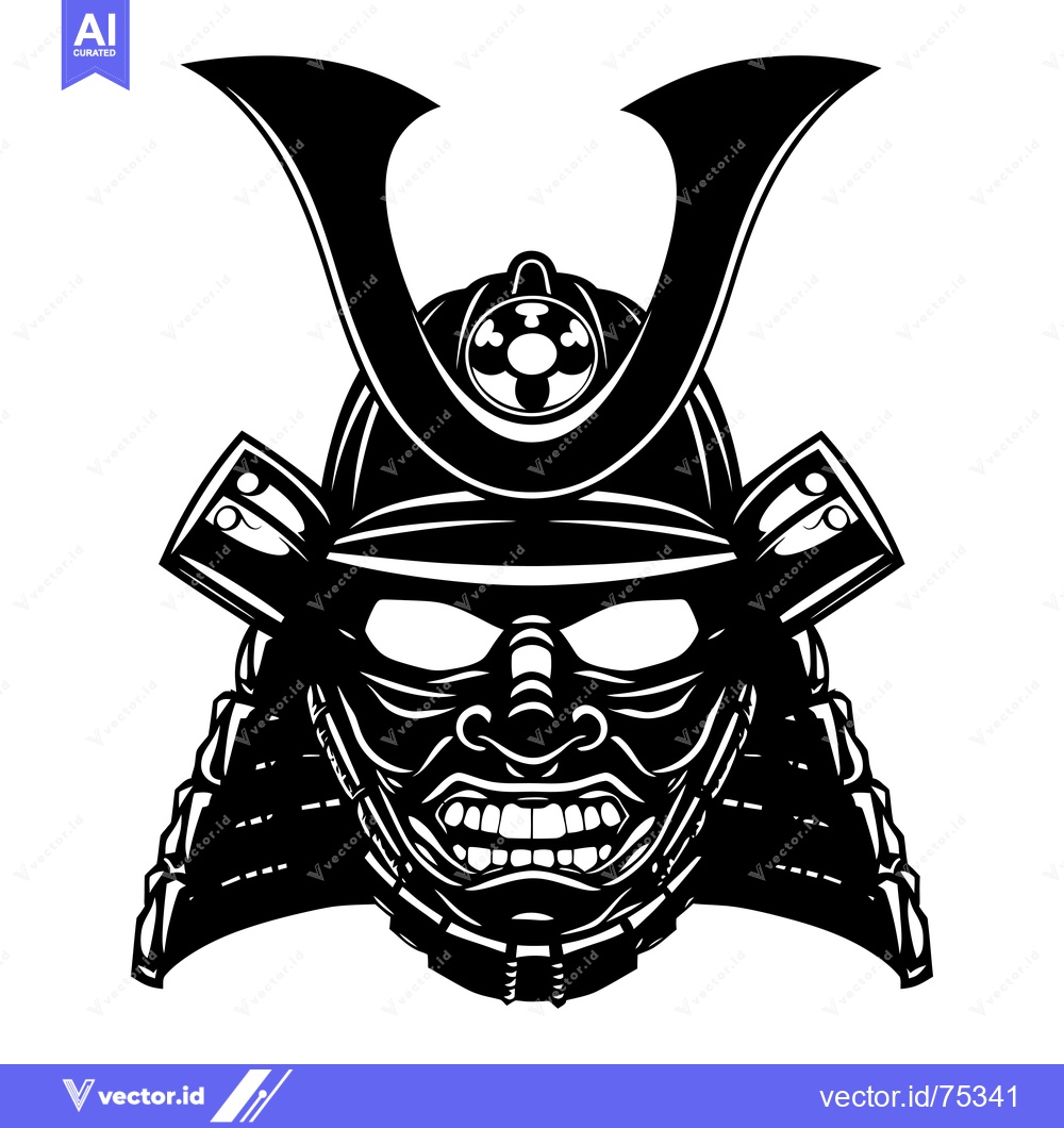 Premium Vector dari Black and White Illustration of a Samurai Warrior's Helmet and Face Ma