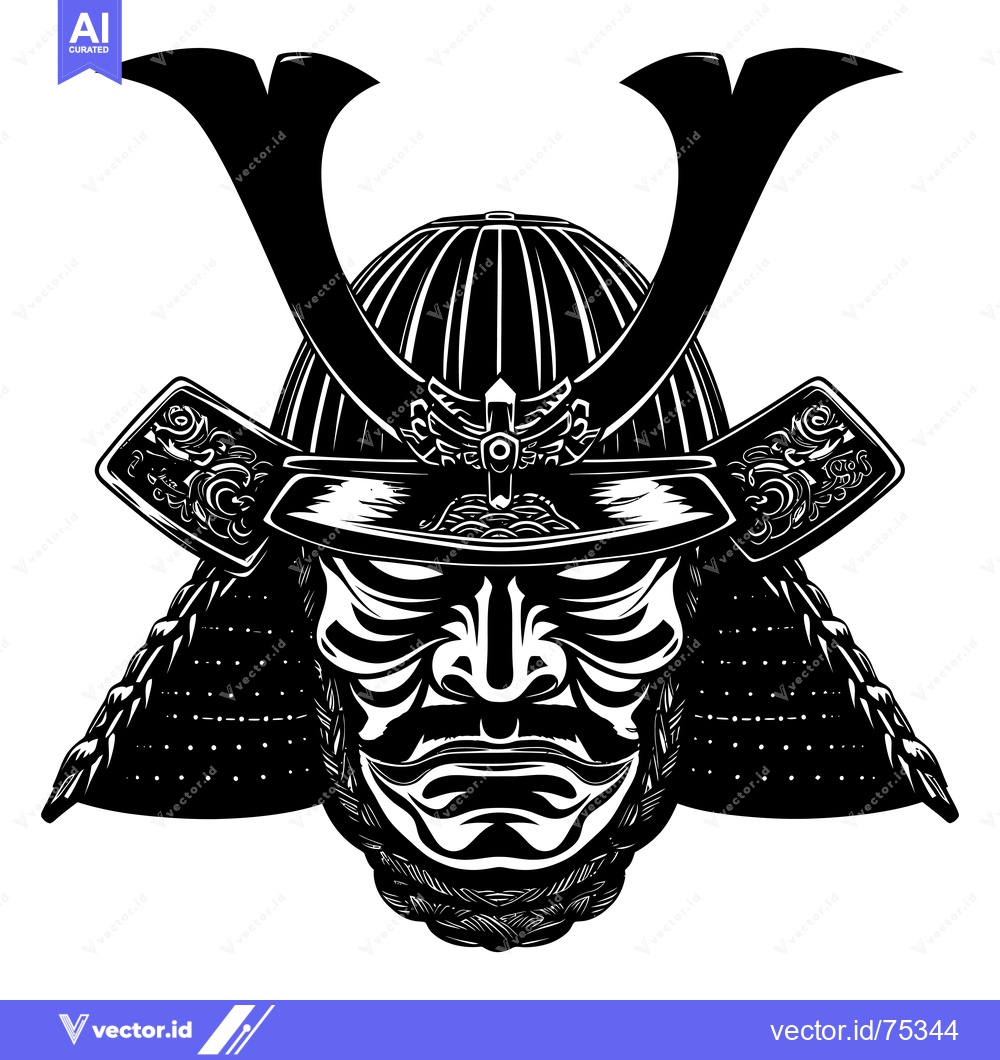 Premium Vector dari Samurai Warrior Head with Armor and Helmet