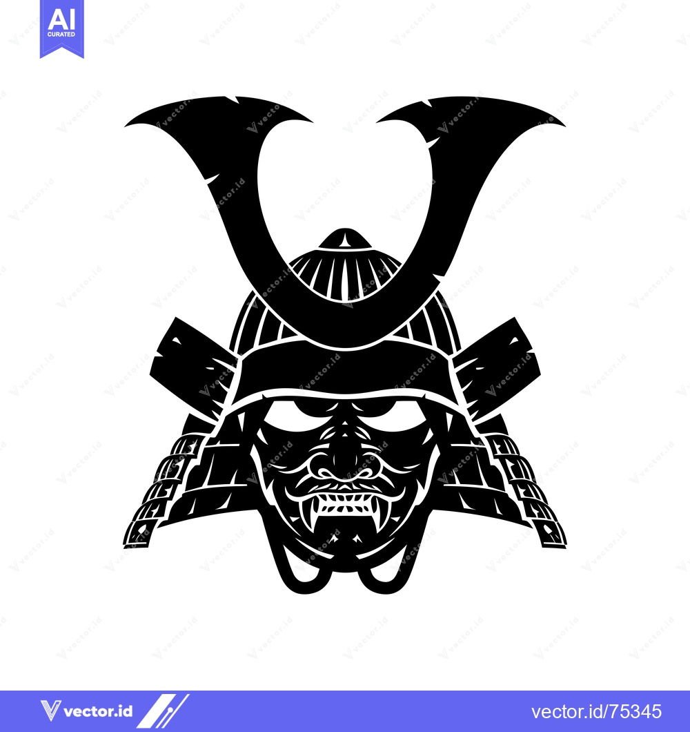 Premium Vector dari Black and White Illustration of a Samurai Warrior's Helmet and Face