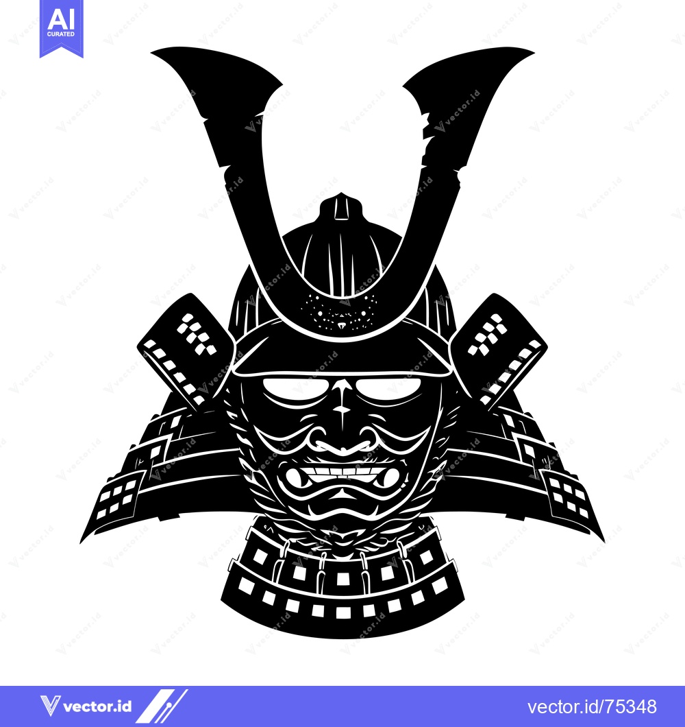 Premium Vector dari Black and White Illustration of a Japanese Samurai Helmet and Mask