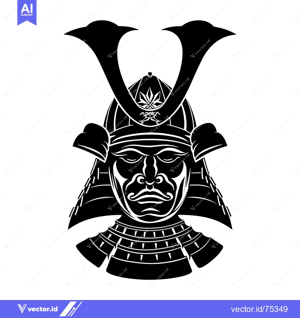 Premium Vector of Black and White Silhouette of a Samurai Warrior's Head with Helmet