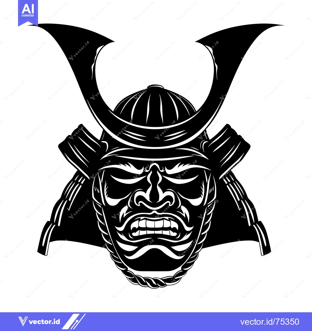 Premium Vector dari Black and White Illustration of a Samurai Warrior's Helmet and Face