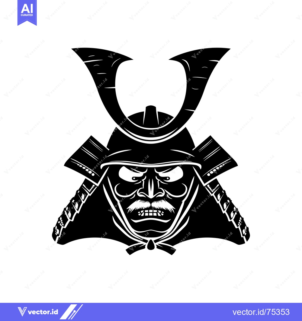 Premium Vector dari A Black and White Illustration of an Angry Samurai Warrior with a Helm