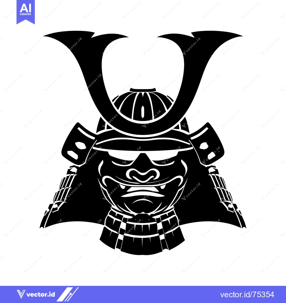 Premium Vector dari Black and White Illustration of a Samurai Warrior's Head with Helmet a