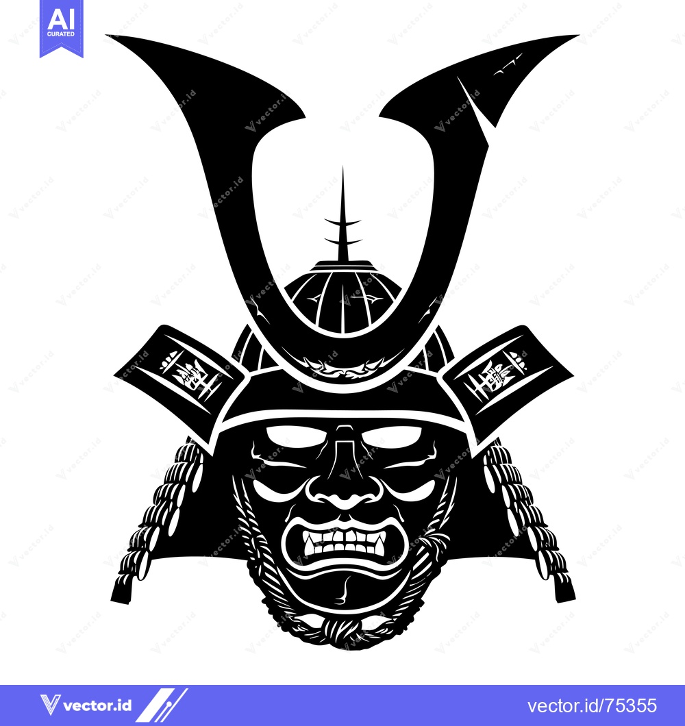 Premium Vector dari Black and White Illustration of a Samurai Warrior's Helmet and Face