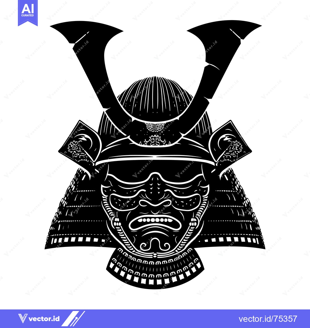 Premium Vector of Black and White Illustration of a Samurai Helmet and Mask