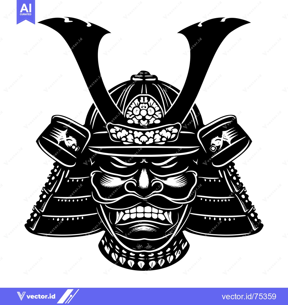 Premium Vector dari Black and White Illustration of a Japanese Samurai Warrior Helmet