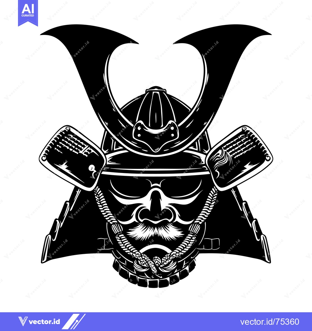 Premium Vector dari Black and White Illustration of a Samurai Helmet