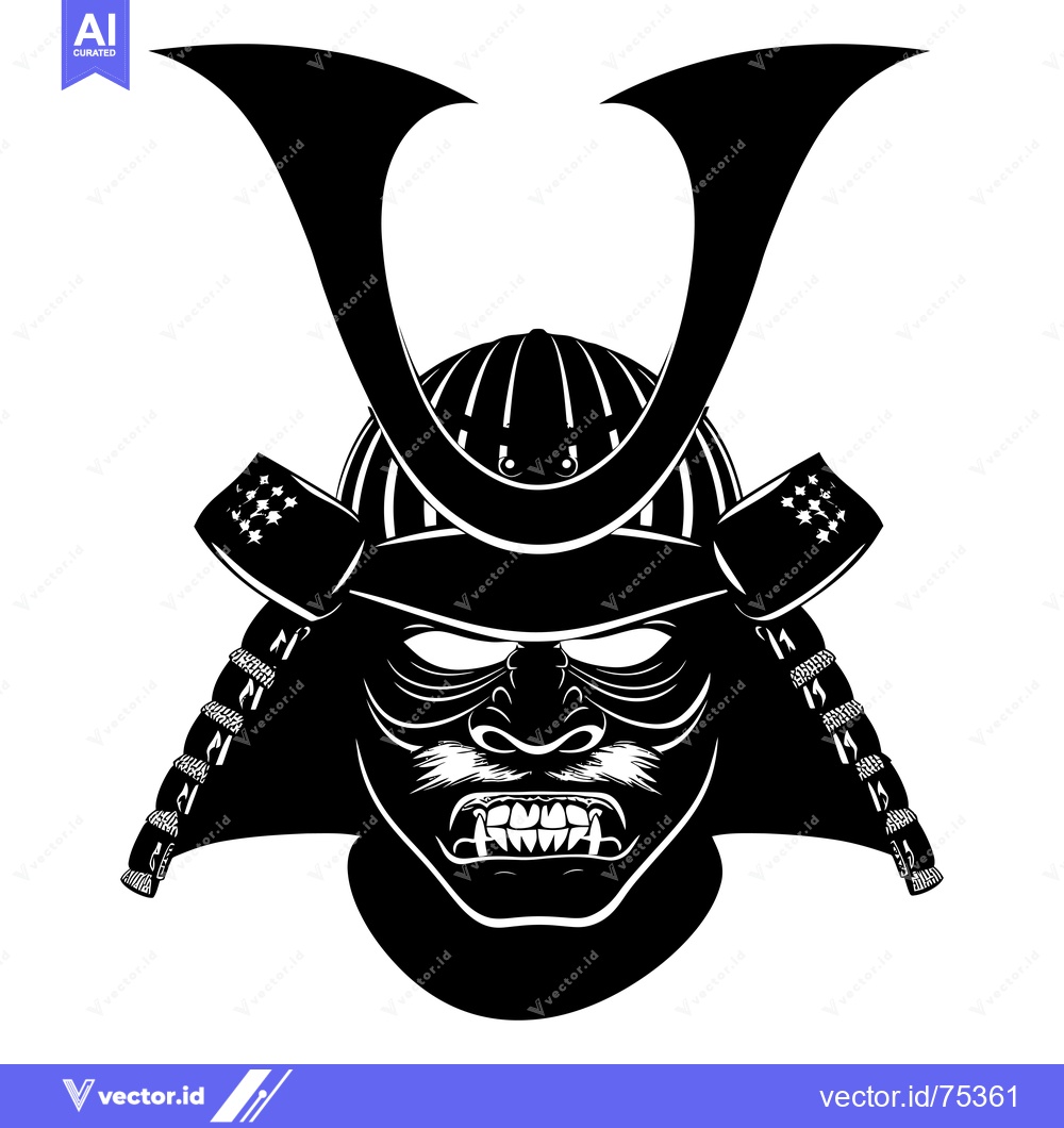 Premium Vector of Black and White Illustration of a Samurai Warrior's Face
