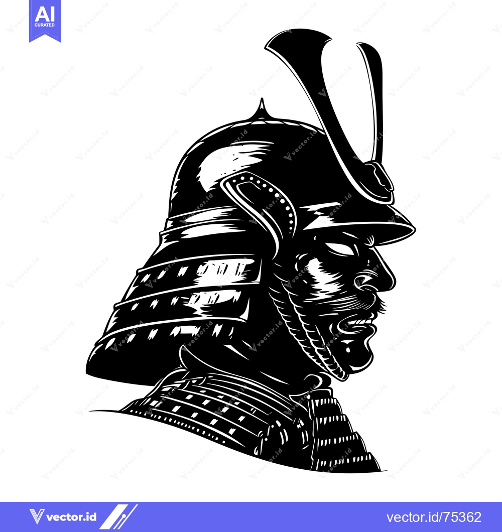 Premium Vector of Black and White Illustration of a Samurai Warrior's Head in Profile