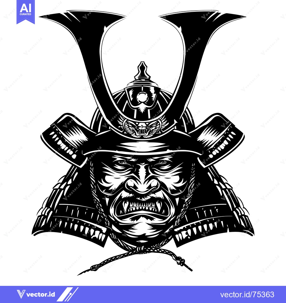 Premium Vector dari A Close-Up of a Samurai Warrior's Face in Black and White