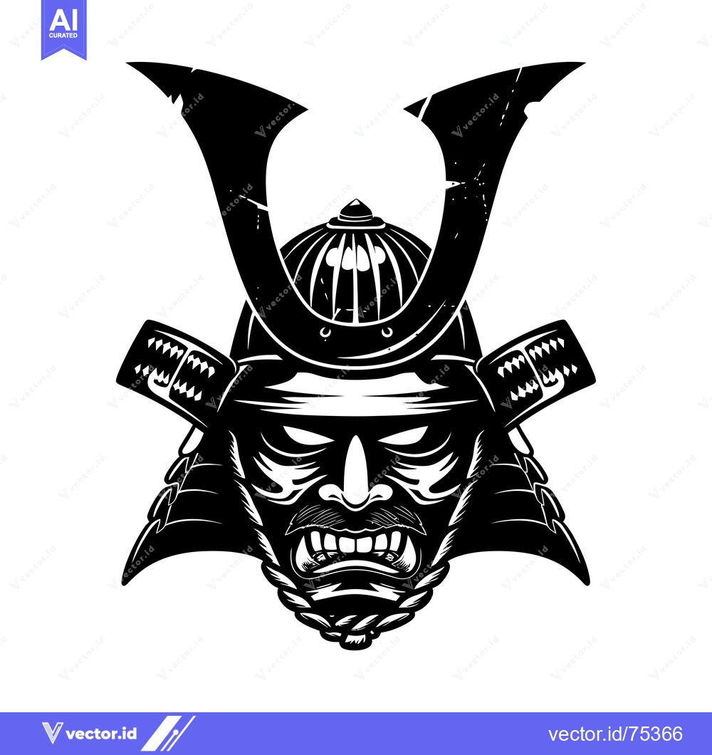 Premium Vector dari Black and White Illustration of a Japanese Samurai Warrior's Helmet an