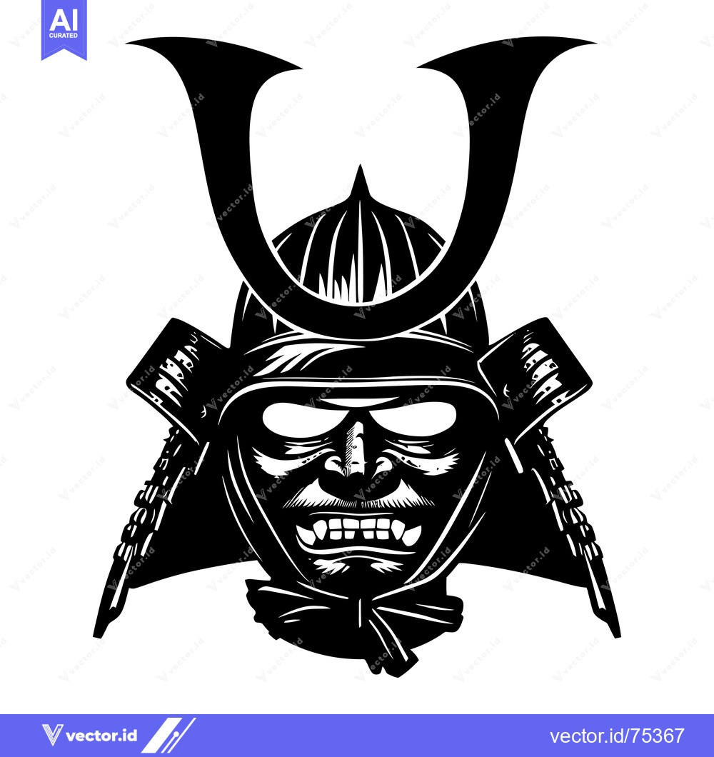 Premium Vector dari Black and White Illustration of a Japanese Samurai Warrior's Helmet
