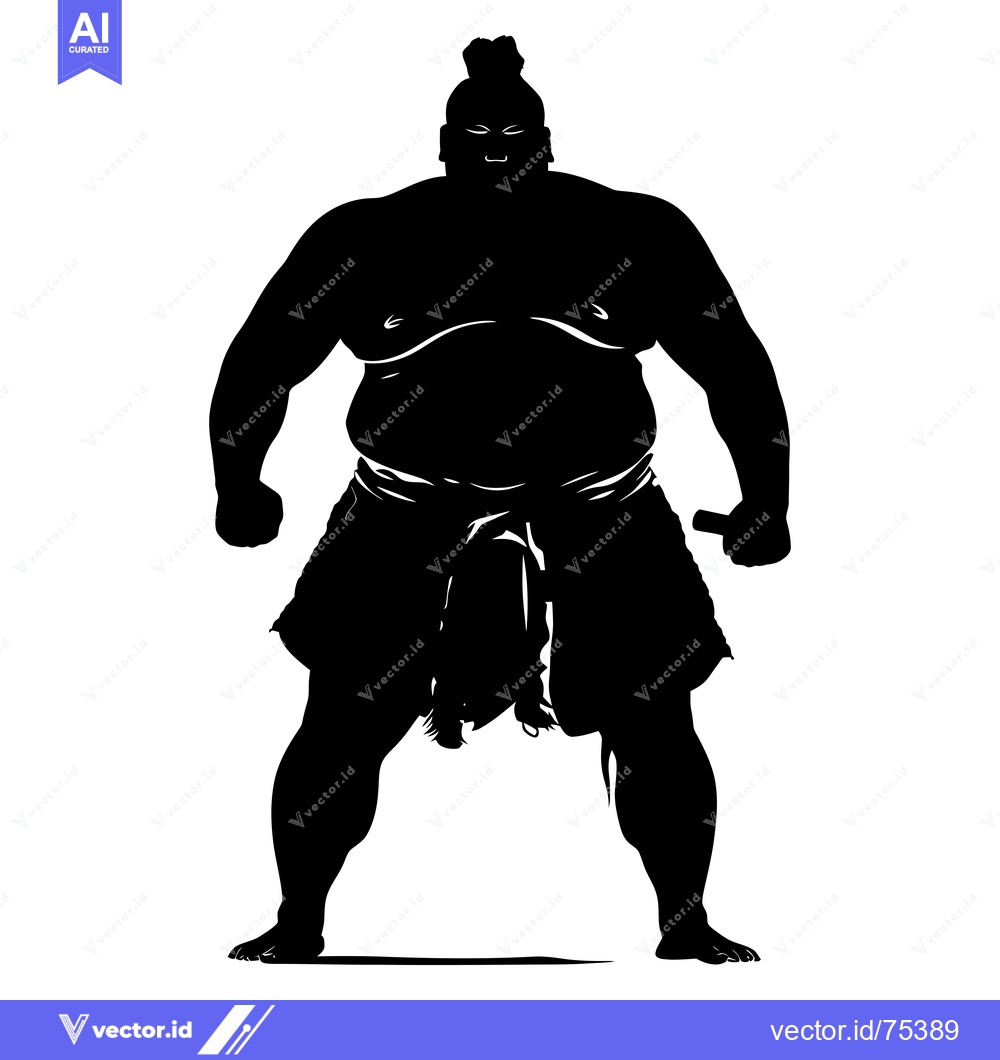 Premium Vector dari Silhouette of a Muscular Sumo Wrestler with a Topknot