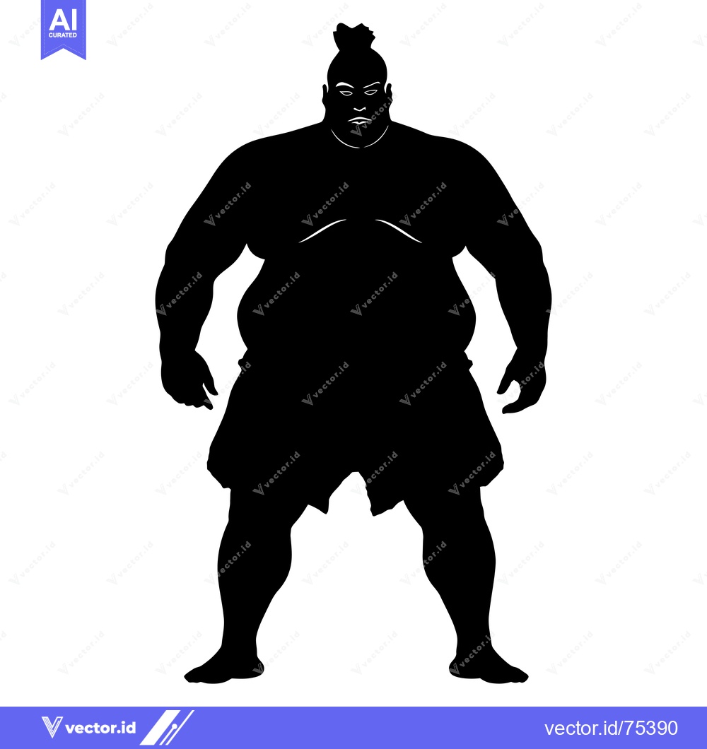 Premium Vector of Silhouette of a Large, Stocky Man with a Topknot