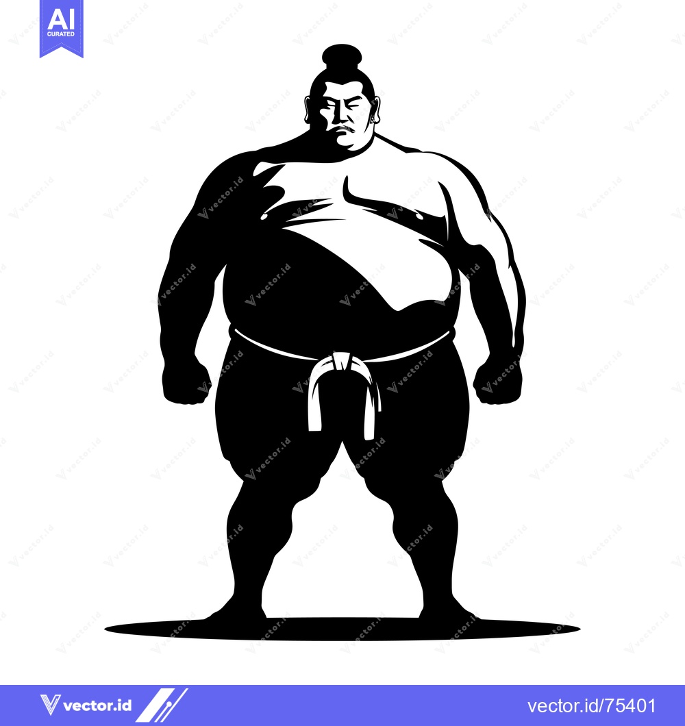Premium Vector dari A Powerful Sumo Wrestler in a Black and White Silhouette