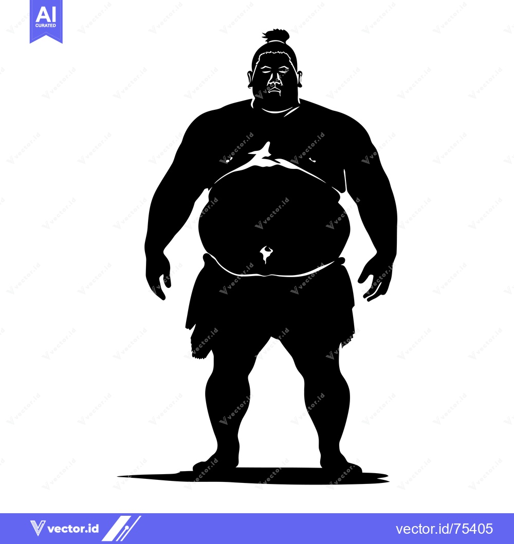 Premium Vector dari Silhouette of a Large Man with a Topknot and a Serious Expression