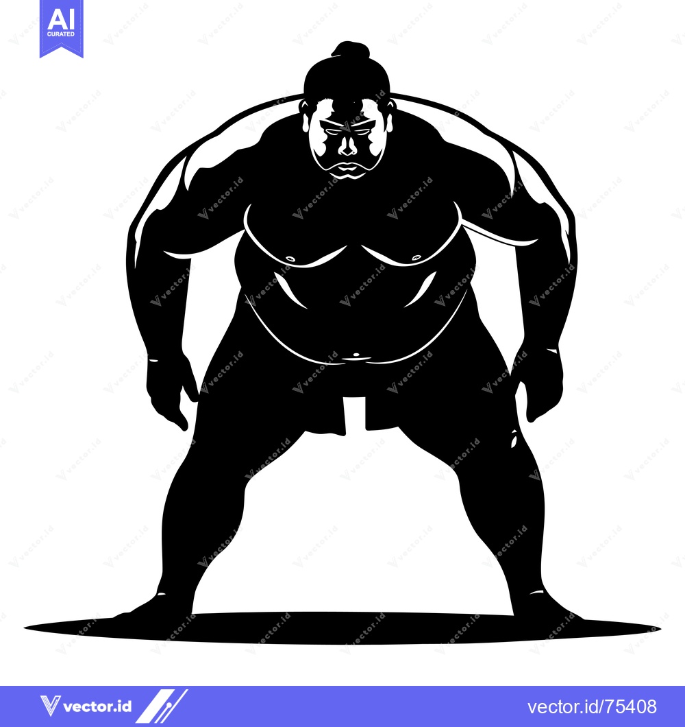 Premium Vector dari Black and White Silhouette of a Sumo Wrestler in a Fighting Stance