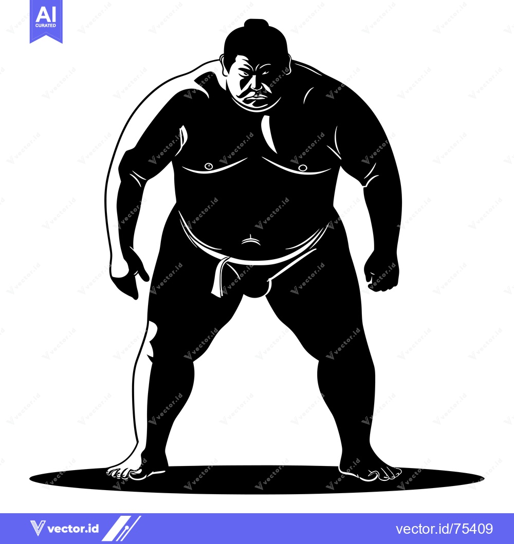 Premium Vector dari Black and White Silhouette of a Sumo Wrestler