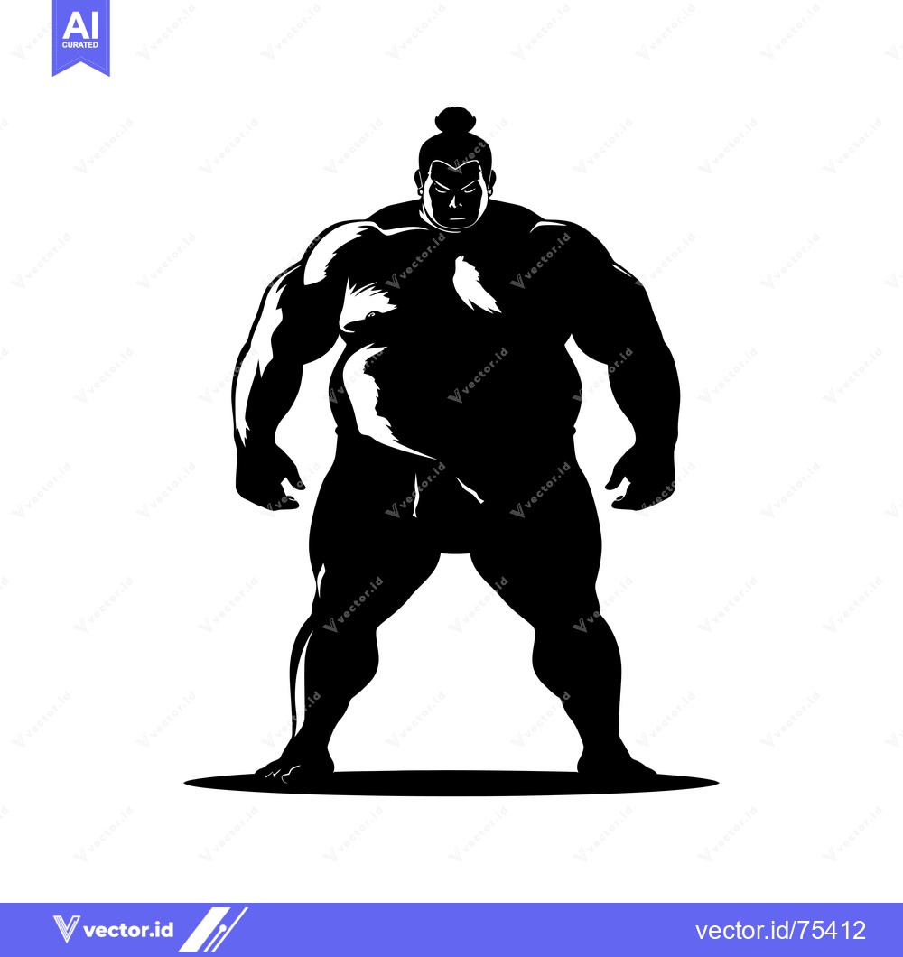 Premium Vector of Black and White Silhouette of a Sumo Wrestler