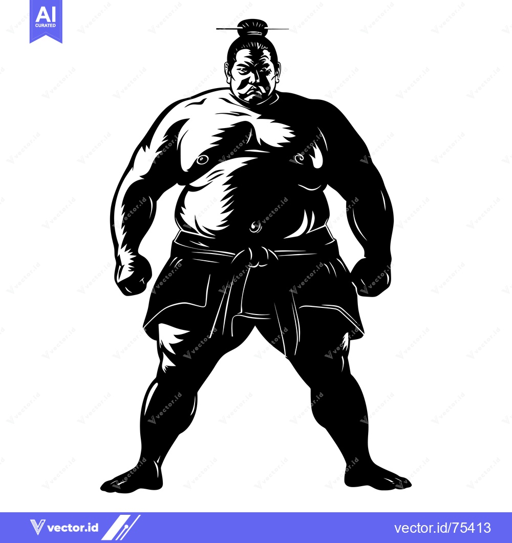 Premium Vector dari Black and White Illustration of a Japanese Sumo Wrestler