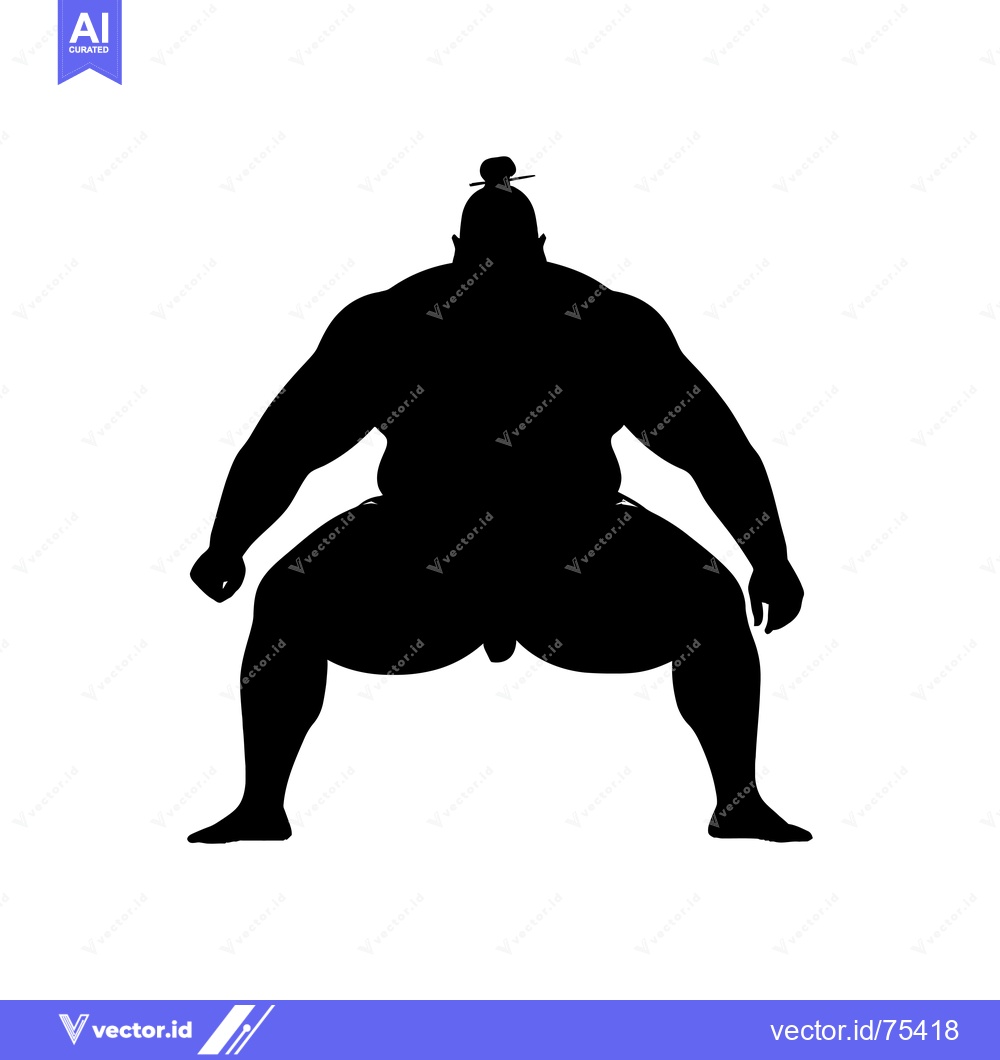 Premium Vector dari Black and White Silhouette of a Sumo Wrestler in Fighting Stance