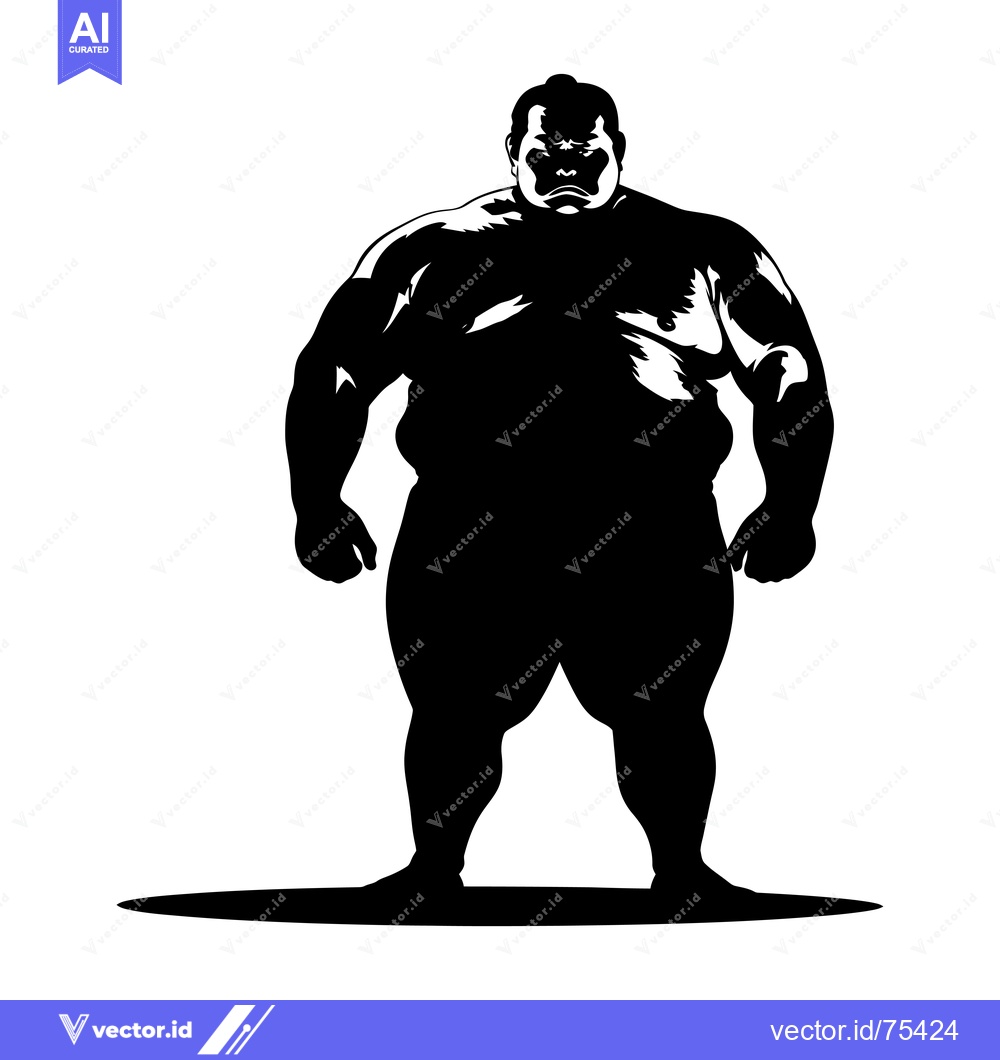 Premium Vector of Silhouette of a Powerful Sumo Wrestler with a Serious Expression