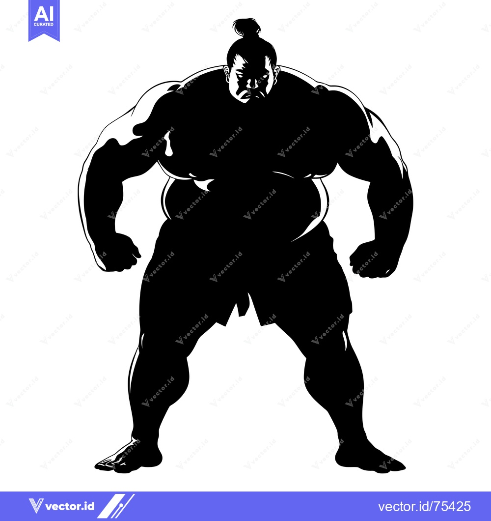 Premium Vector of Silhouette of a Powerful Sumo Wrestler with a Stern Expression