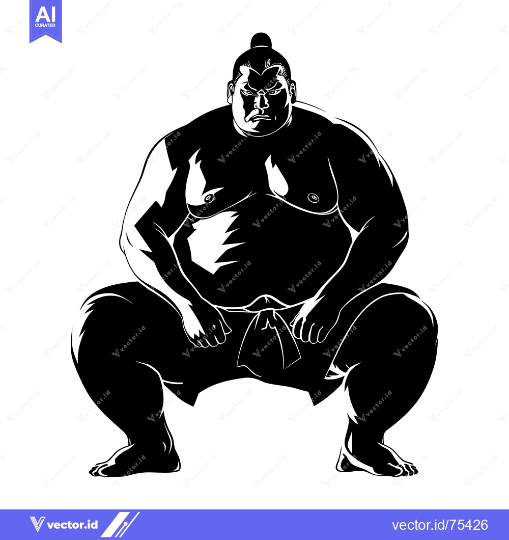 Premium Vector of A Black and White Illustration of a Sumo Wrestler in a Fighting Stance