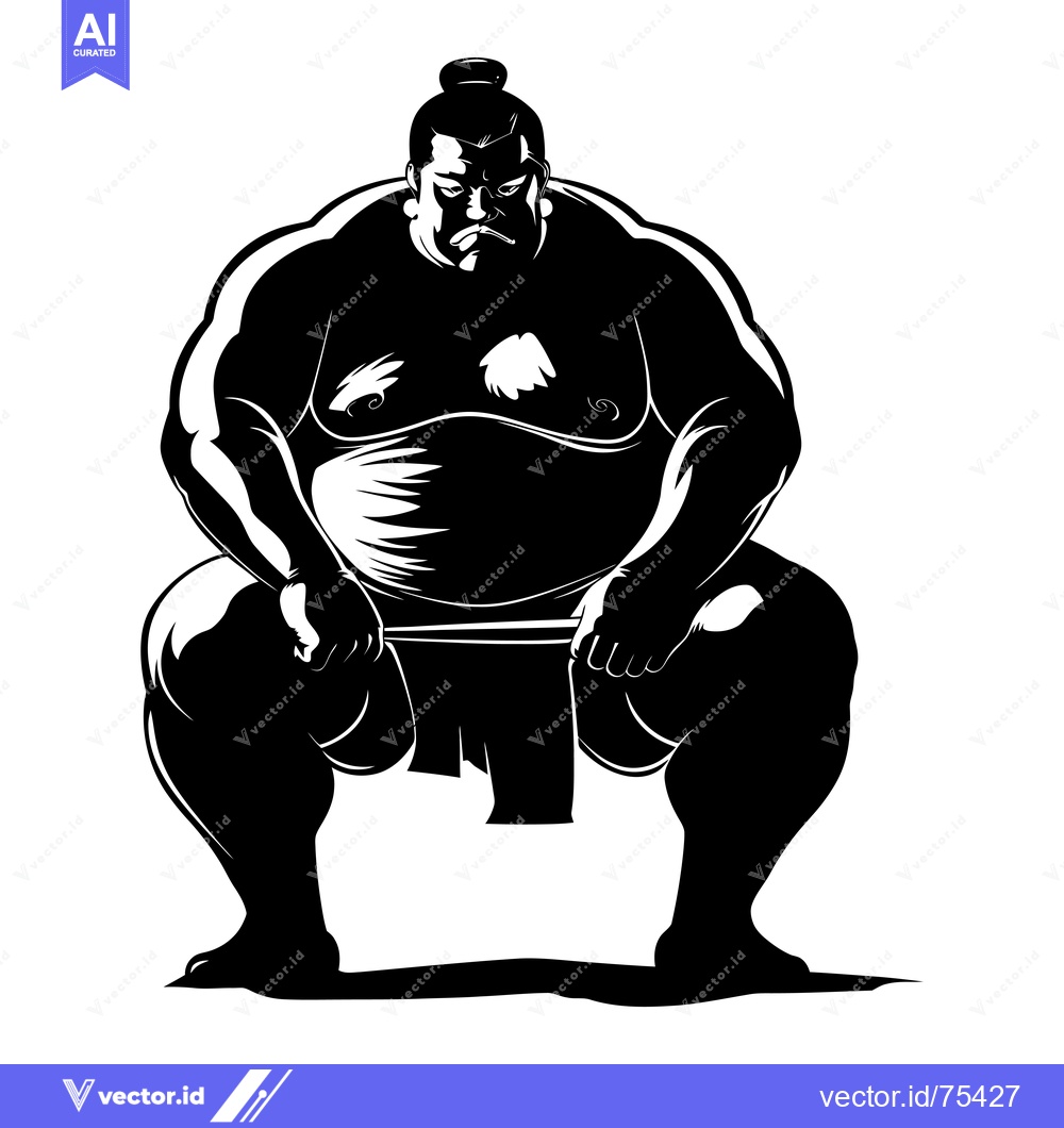 Premium Vector of Black and White Silhouette of a Sumo Wrestler in a Fighting Stance