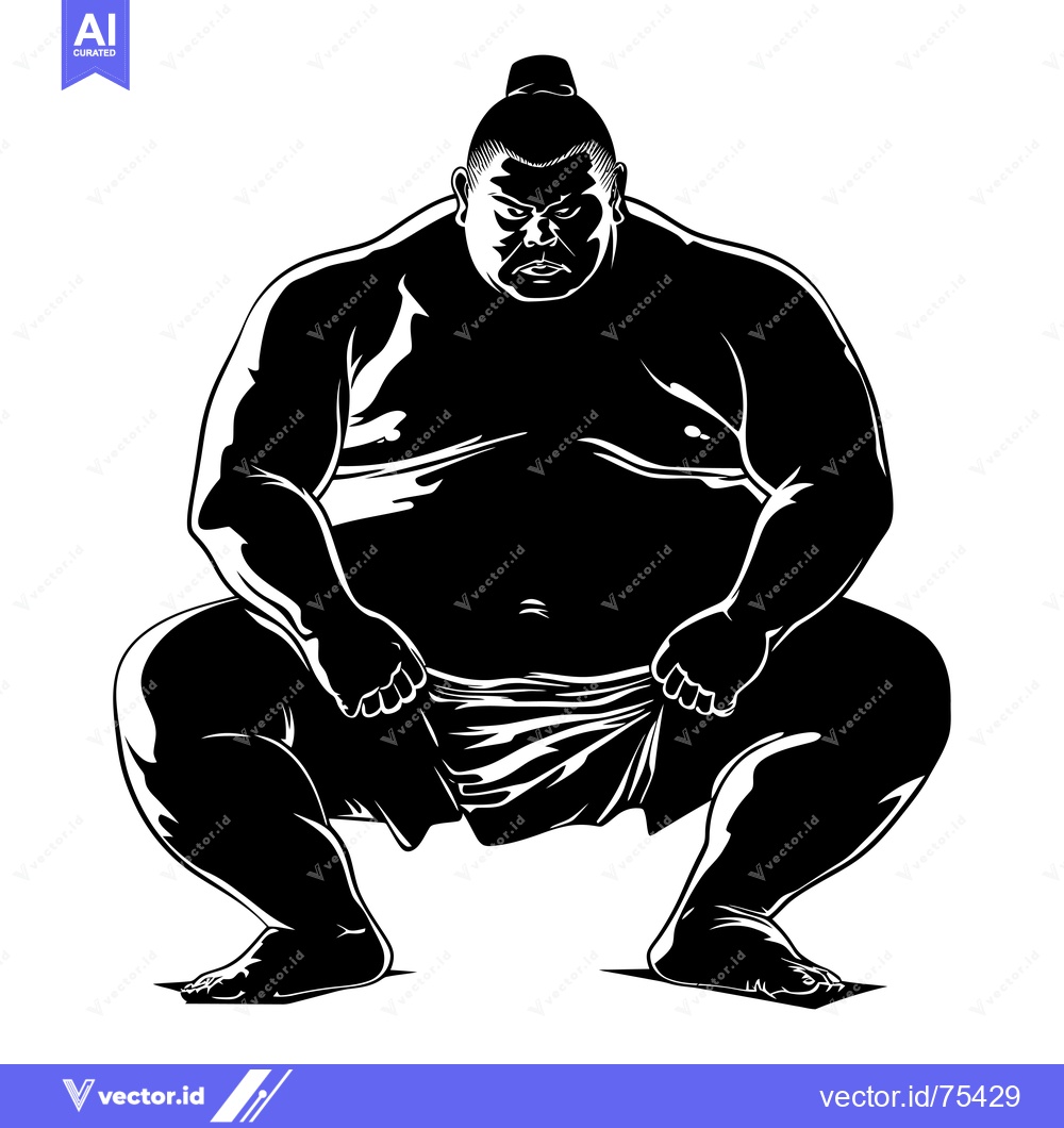 Premium Vector dari Silhouette of a Sumo Wrestler in a Fighting Stance