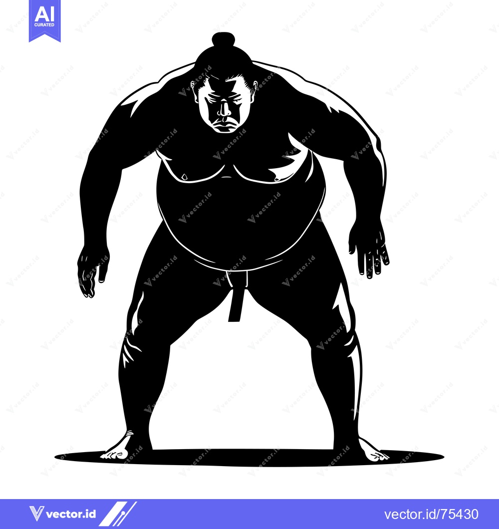 Premium Vector of A Black and White Silhouette of a Sumo Wrestler in a Fighting Stance