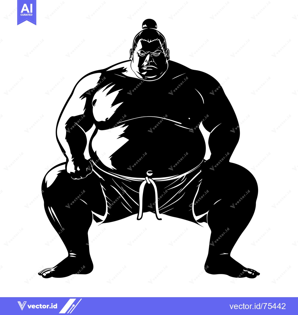 Premium Vector of A Black and White Illustration of a Sumo Wrestler in a Fighting Stance