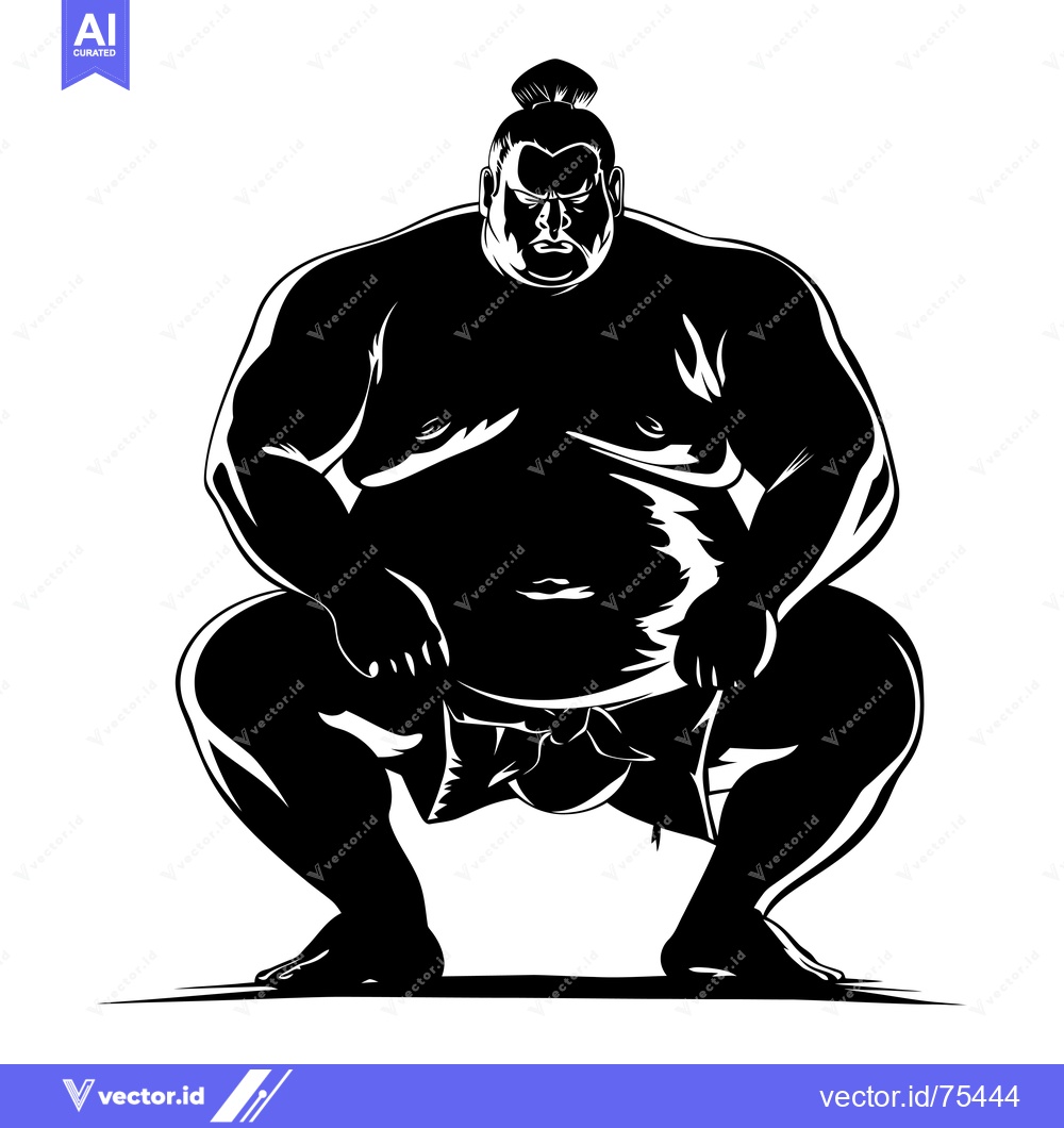 Premium Vector dari Black and White Silhouette of a Sumo Wrestler in a Fighting Stance