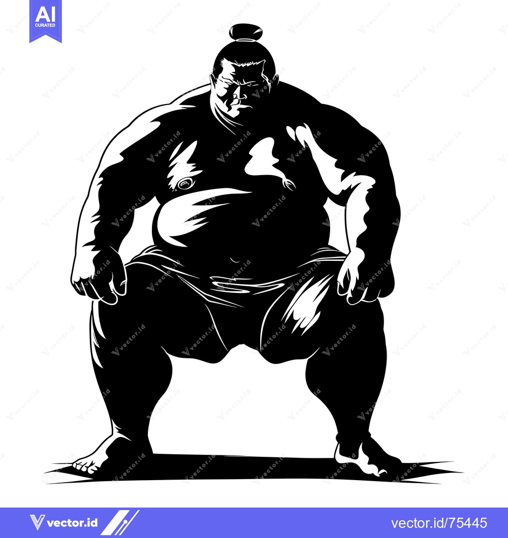 Premium Vector dari Black and White Silhouette of a Sumo Wrestler in a Fighting Stance