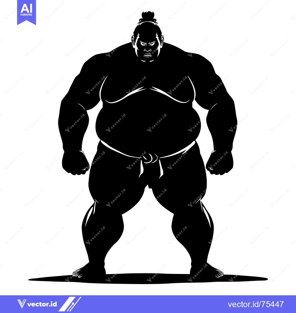 Premium Vector of Silhouette of a Muscular Sumo Wrestler with a Serious Expression