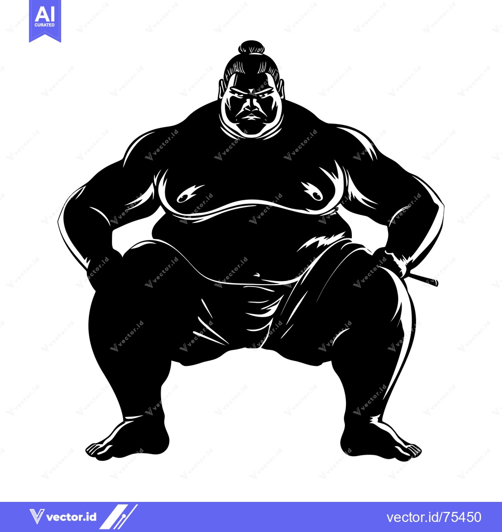 Premium Vector of Black and White Silhouette of a Sumo Wrestler in a Fighting Stance